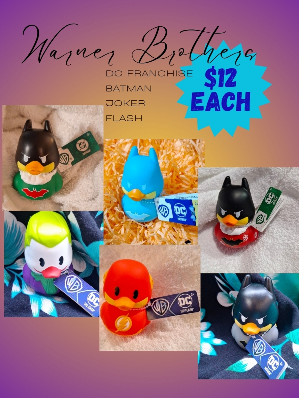 Warner Brothers DC Franchise DuckaLooz Duckies Batman Flash Joker